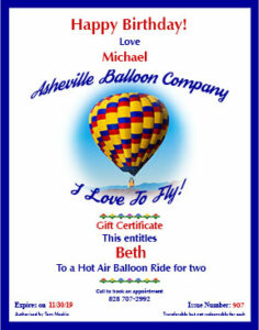 hot air balloon gift certificate